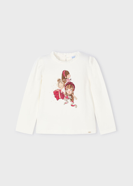 Kız Çocuk Uzun Kol T-Shirt - Krem 