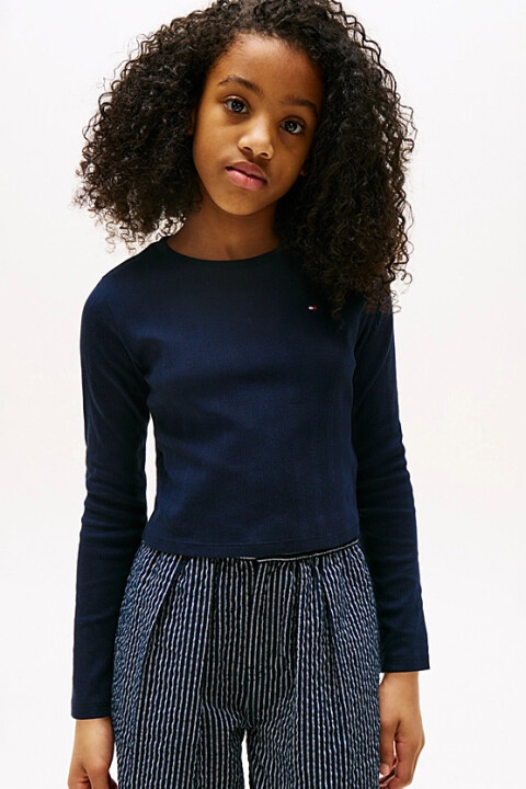 Kız Çocuk Uzun Kollu Ajurlu Bluz - Lacivert 