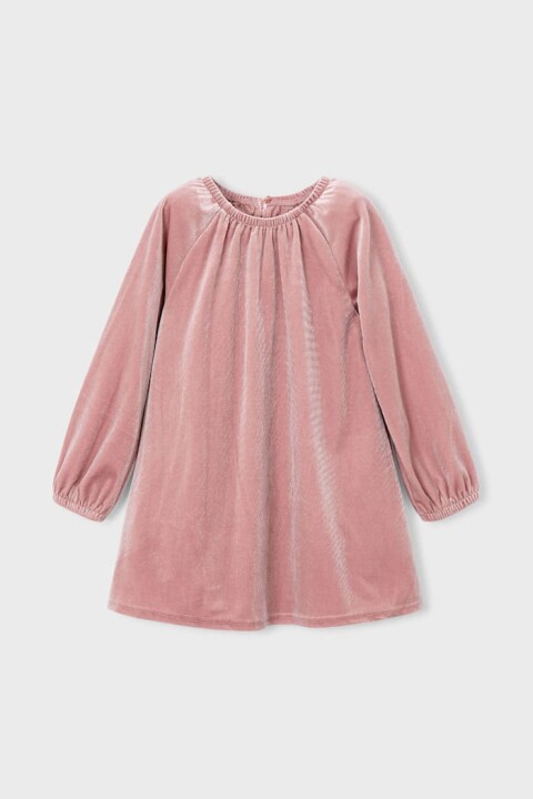 Kız Çocuk Yakası Büzgülü Kadife Elbise - Pudra Pembe - Mayoral