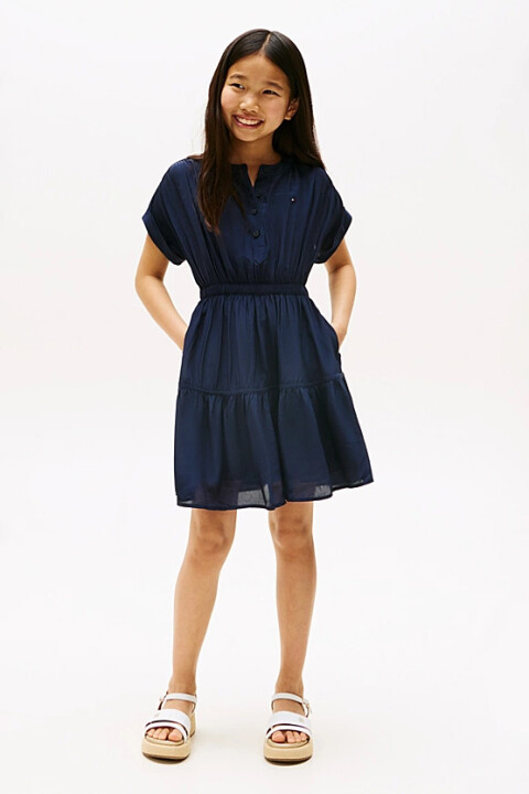 Kız Çocuk Yarım Patlı Beli Lastikli Elbise - Lacivert - Tommy Hilfiger