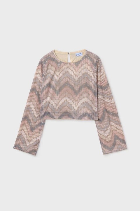 Kız Çocuk Zikzak Desenli İspanyol Kol Payetli Bluz - Pembe - Mayoral