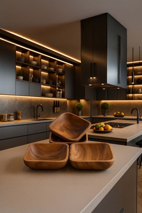 Küçük Boy Akasya Ahşap Çerezlik - 4’lü Set - Bambuland