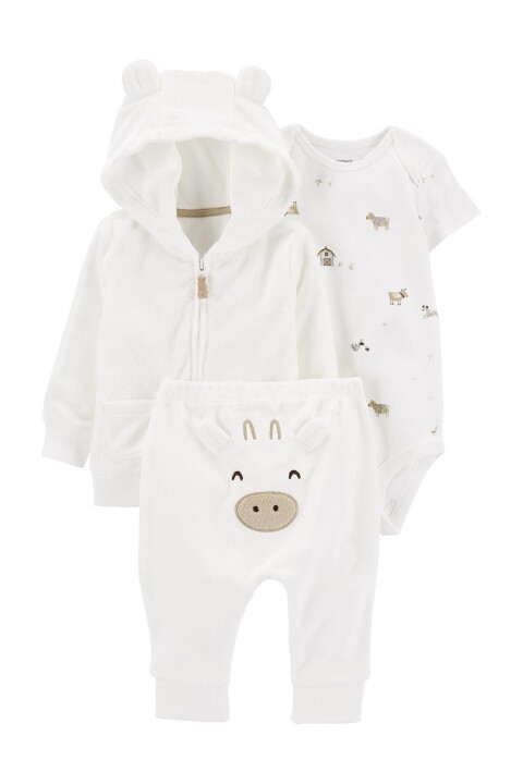 Layette Bebek 3'Lü Hırkalı Set - Beyaz - CARTERS