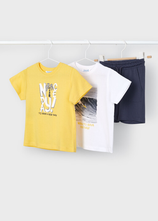 Erkek Çocuk İki Tişörtlü Şort Set-Sarı 