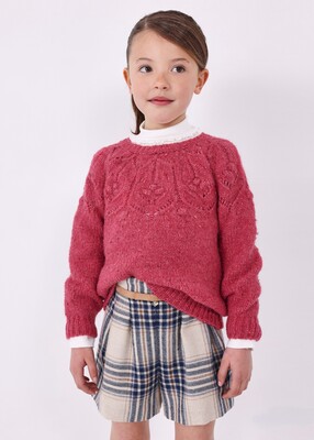 Kız Çocuk Desenli Triko Kazak-Kırmızı - Mayoral