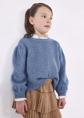 Kız Çocuk Simli Triko Kazak-Mavi 