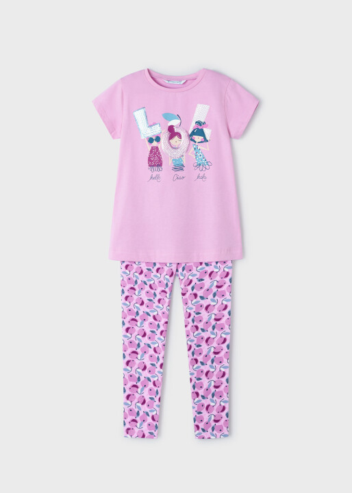 Kız Çocuk Tişört Tayt Set-Mor 