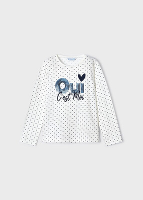 Kız Çocuk Uzun Kollu Tişört- Krem-Lacivert 