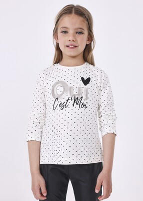 Kız Çocuk Uzun Kollu Tişört- Krem-Siyah 