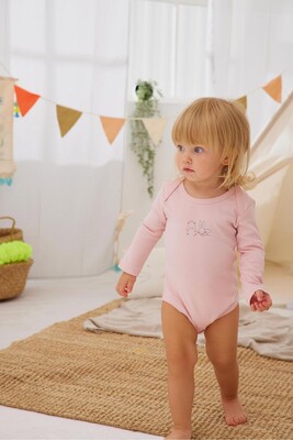 Kız Bebek 2Li Uzun Kollu Body-Pembe-Beyaz - Minycenter