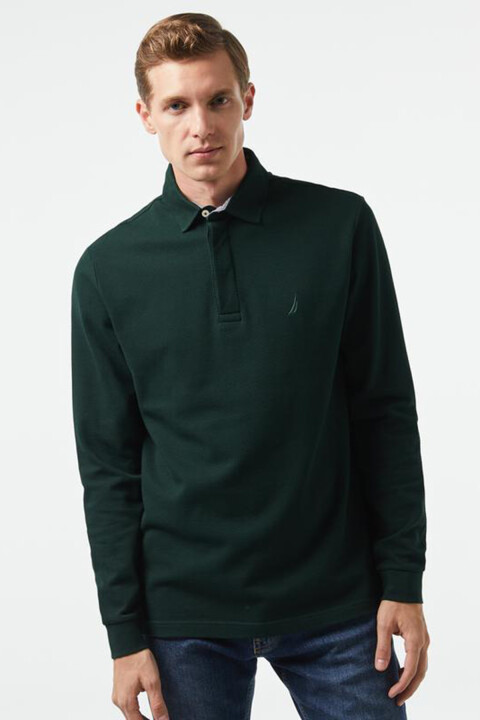 Erkek Slim Fit Uzun Kollu Polo - Yeşil - Nautica