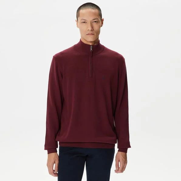 Erkek Standart Fit Dik Yakalı Uzun Kollu Triko - Bordo - Nautica