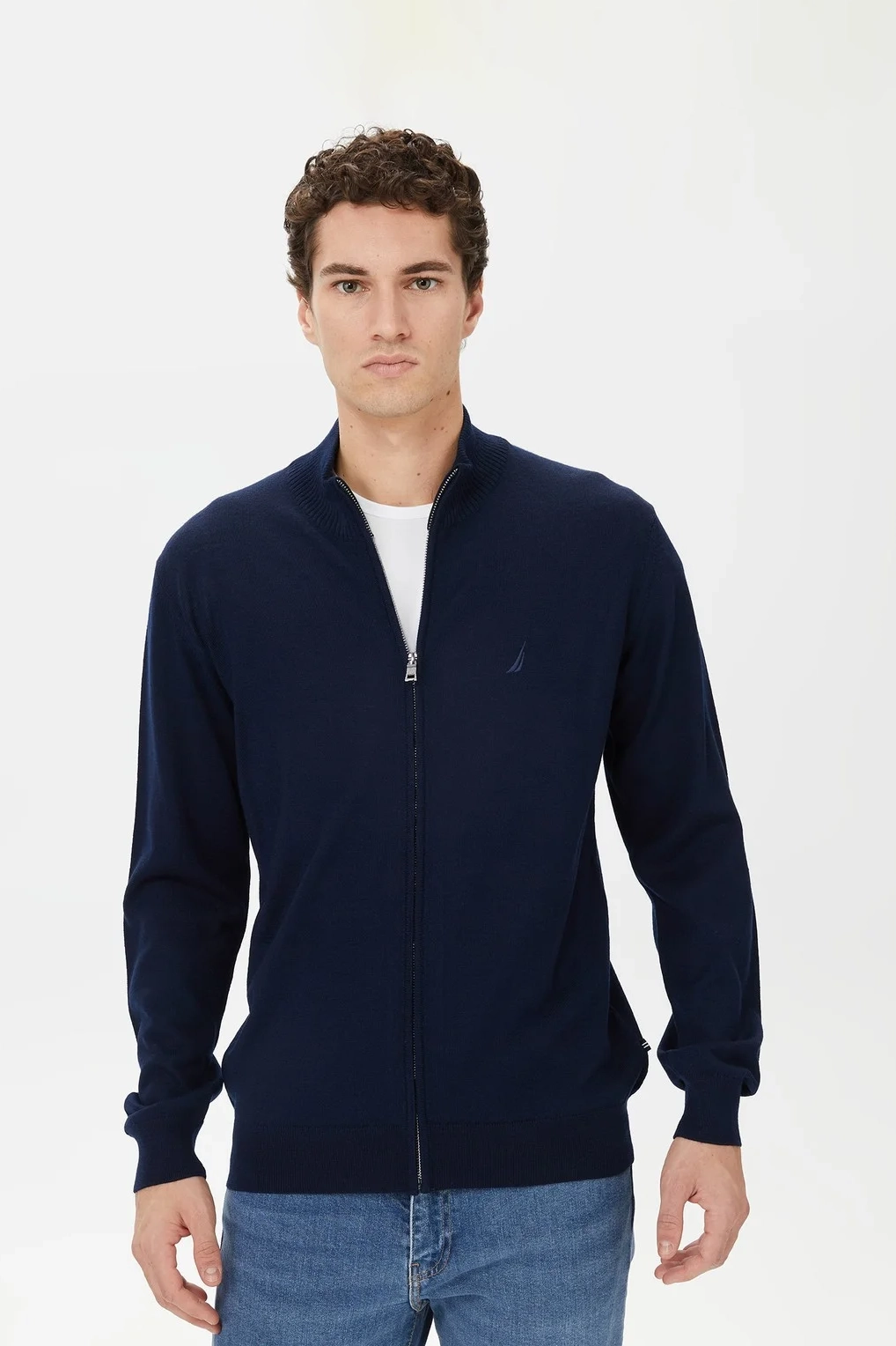 Erkek Standart Fit Dik Yakalı Uzun Kollu Triko Hırka - Lacivert 