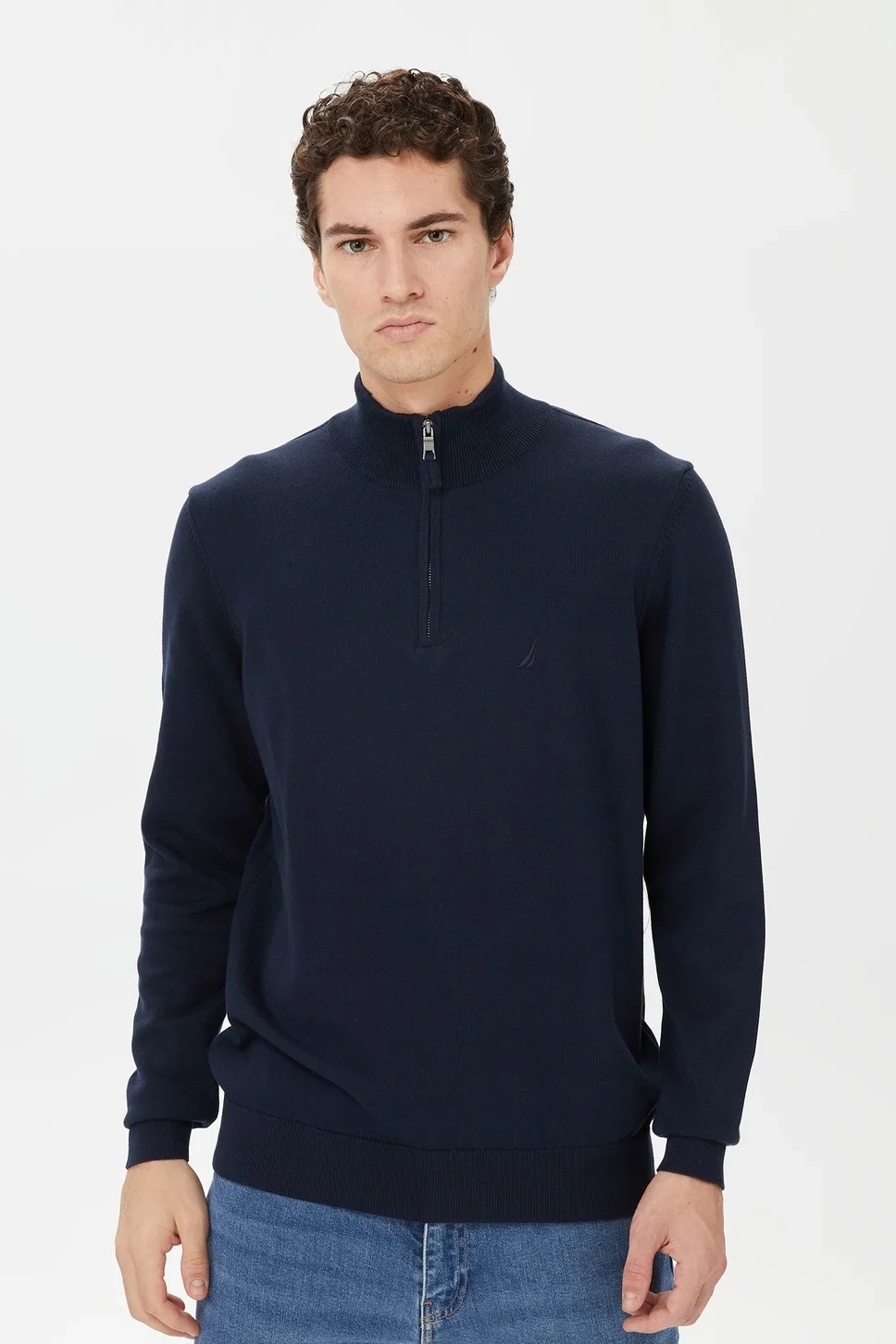 Erkek Standart Fit Dik Yakalı Uzun Kollu Triko - Lacivert - Nautica