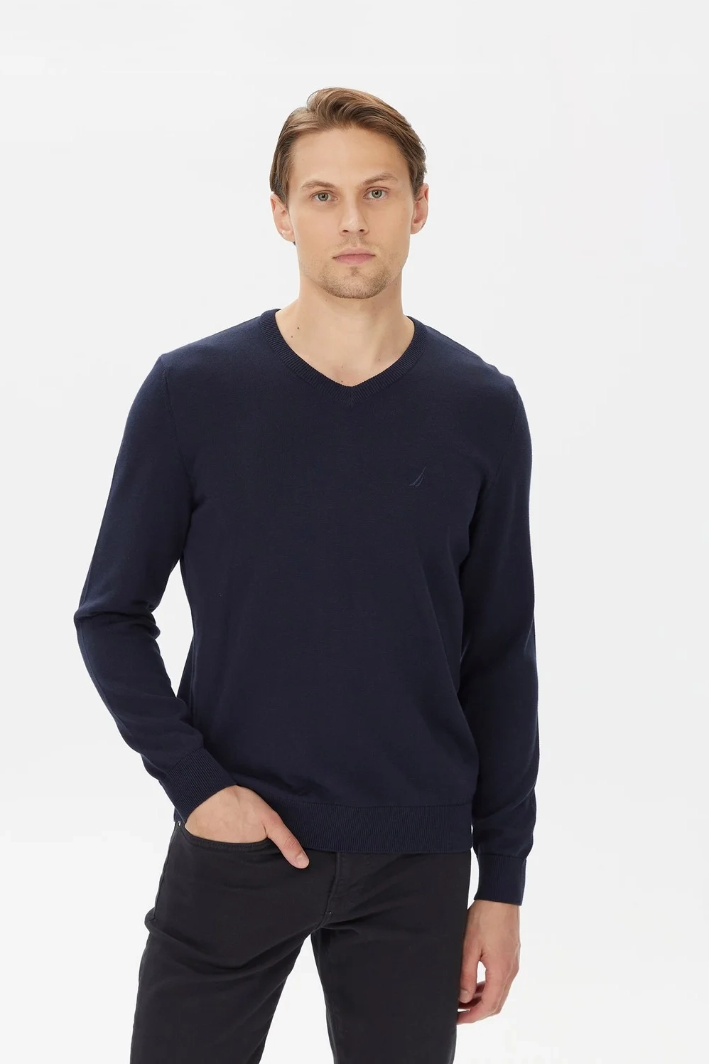 Erkek Standart Fit V Yaka Uzun Kollu Triko - Nautica