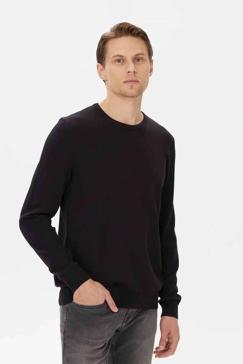 Erkek Uzun Kollu Standart Fit Triko - Siyah - Nautica