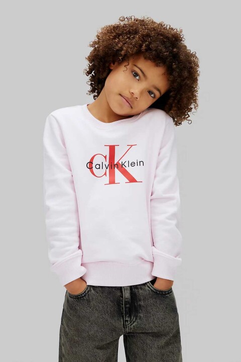 Unisex Çocuk CK Monogram Terry CN Sweatshirt - Açık Pembe 