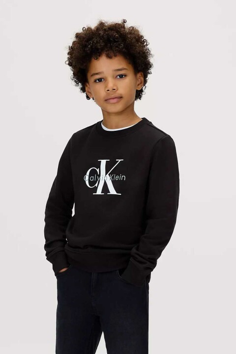 Unisex Çocuk CK Monogram Terry CN Sweatshirt - Siyah - Calvin Klein