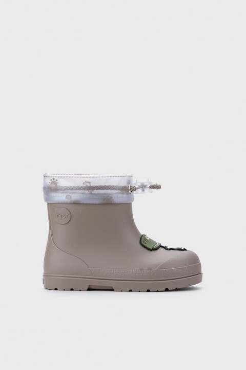 Unisex Çocuk Dinozor Figürlü İçi Kürklü Yağmur Çizmesi - Vizon - İGOR