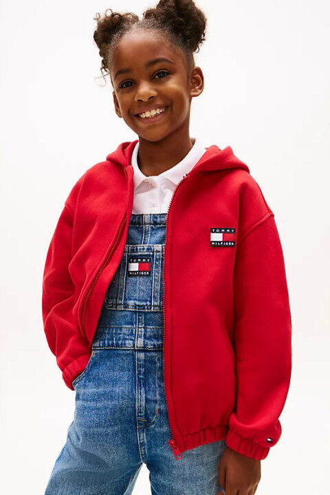Unisex Çocuk Heritage Flag Terry Hoodie Fermuarlı Sweatshirt - Kırmızı - Tommy Hilfiger