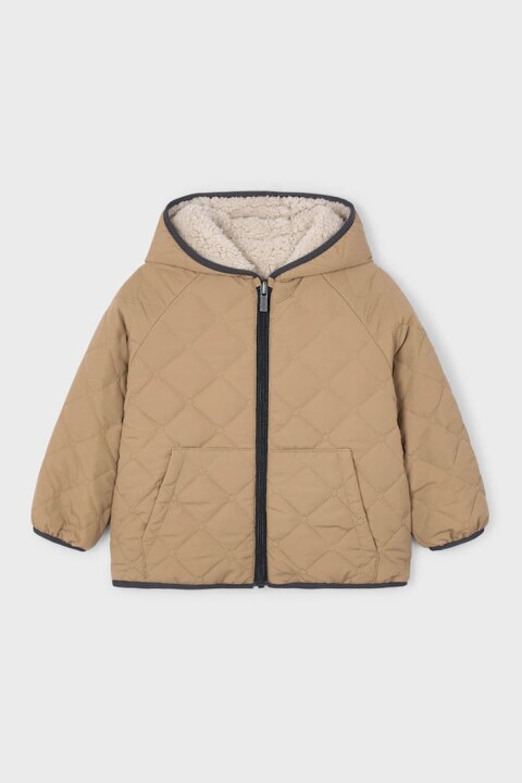 Unisex Çocuk Kapüşonlu Çift Taraflı Pelüş ve Kapitoneli Mont - Karamel/Bej - Mayoral