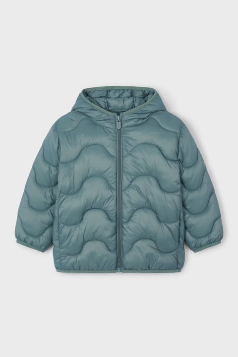 Unisex Çocuk Kapüşonlu Dalgalı Kapitone Şişme Mont - Adaçayı Yeşili 