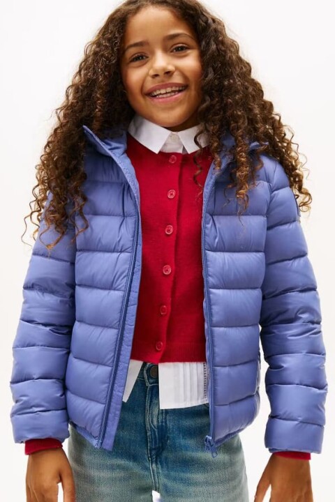 Unisex Çocuk Normal Kalıp Kapüşonlu Dolgulu Şişme Mont - Lila - Tommy Hilfiger