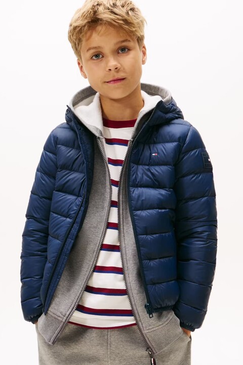 Unisex Çocuk Normal Kalıp Kapüşonlu Kumaşlı Şişme Mont - Lacivert - Tommy Hilfiger