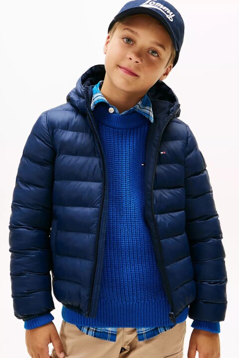 Unisex Çocuk Normal Kalıp Kapüşonlu Şişme Mont - Lacivert - Tommy Hilfiger