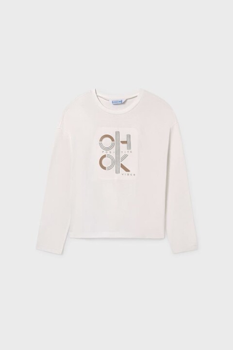 Unisex Çocuk Normal Kalıp Uzun Kollu Baskılı T-Shirt - Krem 