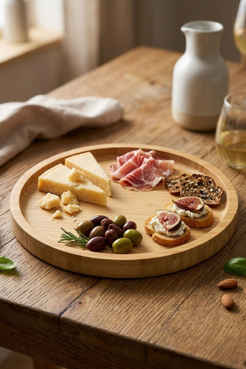 Yuvarlak Bambu Servis Tabağı – Doğal Ahşap Kahvaltı ve Sunum Tabağı 18 cm - Bambuland